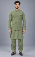 Olive Green Customized Shalwar Kameez Suit with Fabric Last Option