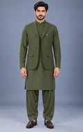 Dark Olive Green Customized Shalwar Kameez Suit with Fabric Last Option