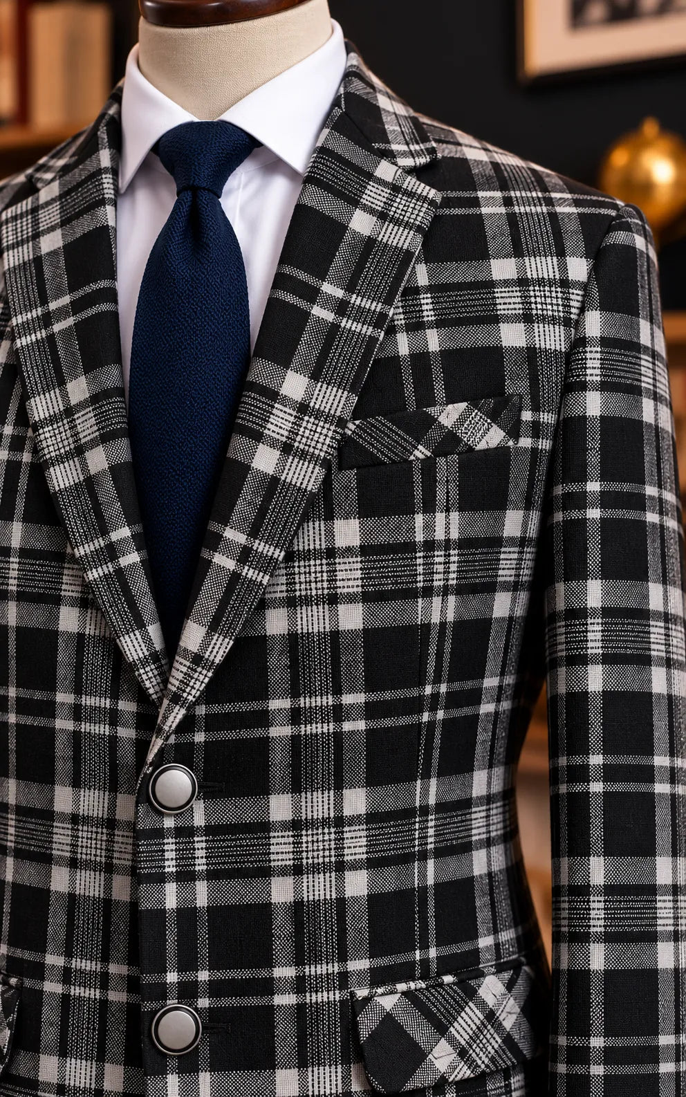 Black & White Plaid Tweed Wool Casual Coat Last Option