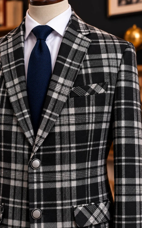 Black & White Plaid Tweed Wool Casual Coat Last Option
