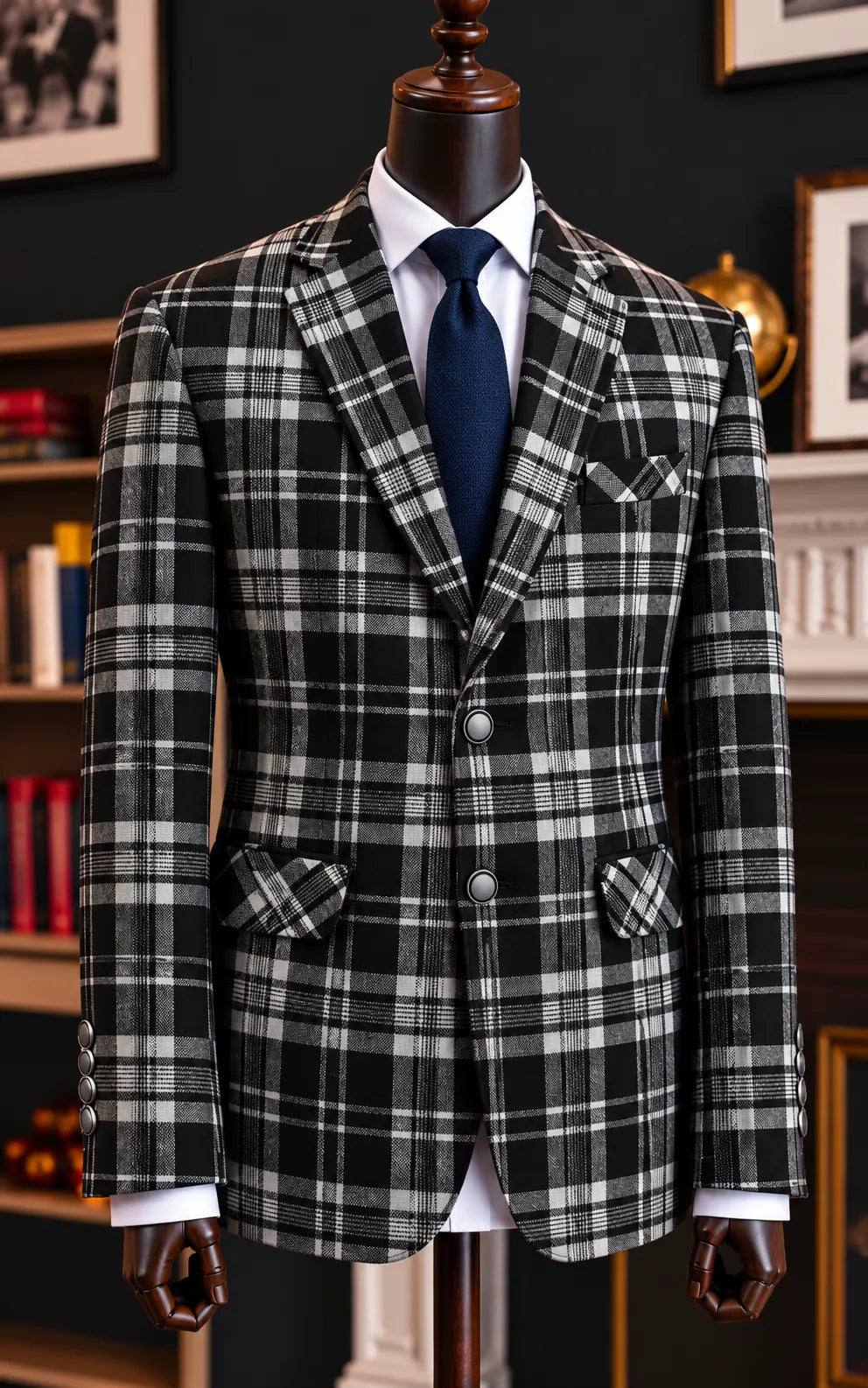 Black & White Plaid Tweed Wool Casual Coat Last Option