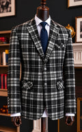 Black & White Plaid Tweed Wool Casual Coat Last Option