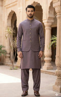 Purple Brown Shalwar Kameez with Waistcoat