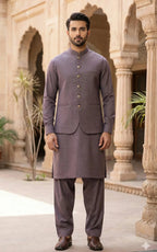 Purple Brown Shalwar Kameez with Waistcoat