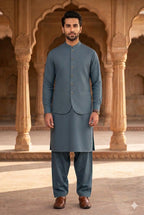 Sea Green Shalwar Kameez with Waistcoat