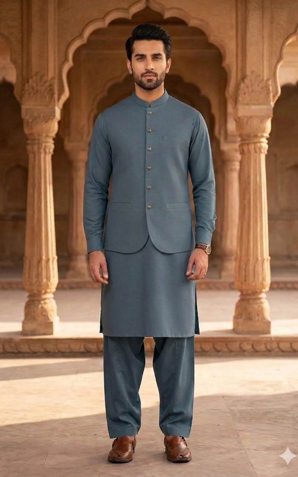 Sea Green Shalwar Kameez with Waistcoat