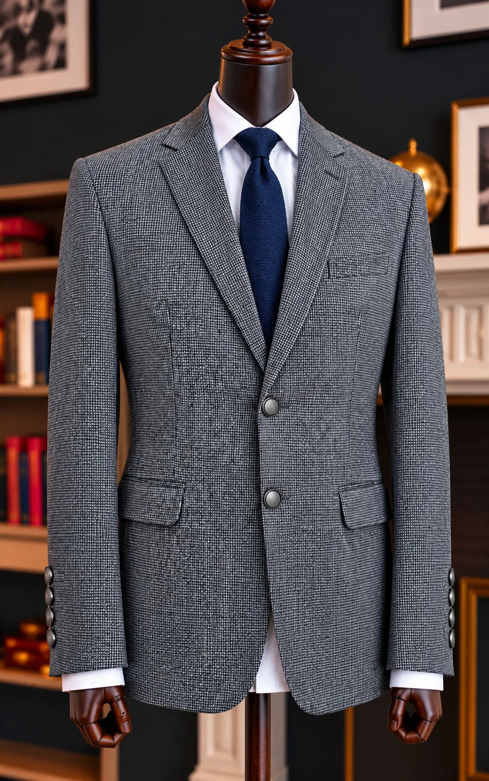 Grey Textured Tweed Wool Casual Coat Last Option