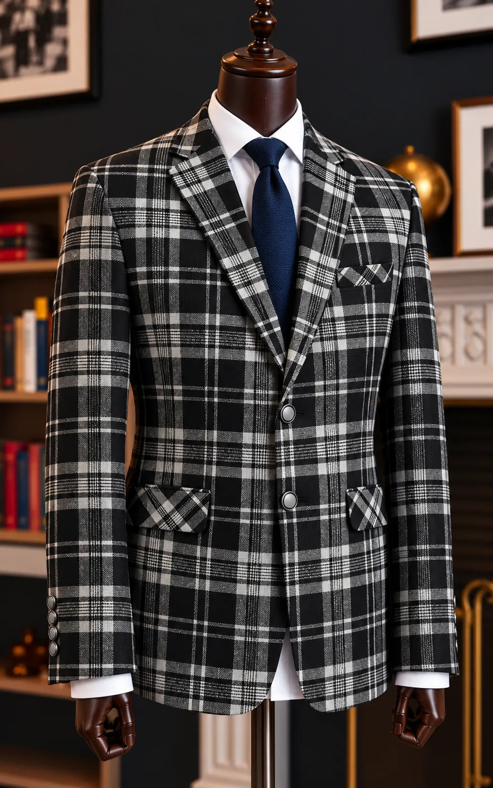 Black & White Plaid Tweed Wool Casual Coat Last Option