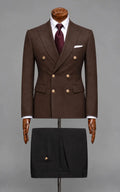Brown Double-Breasted Blazer with Black Trousers Customized Article Last Option