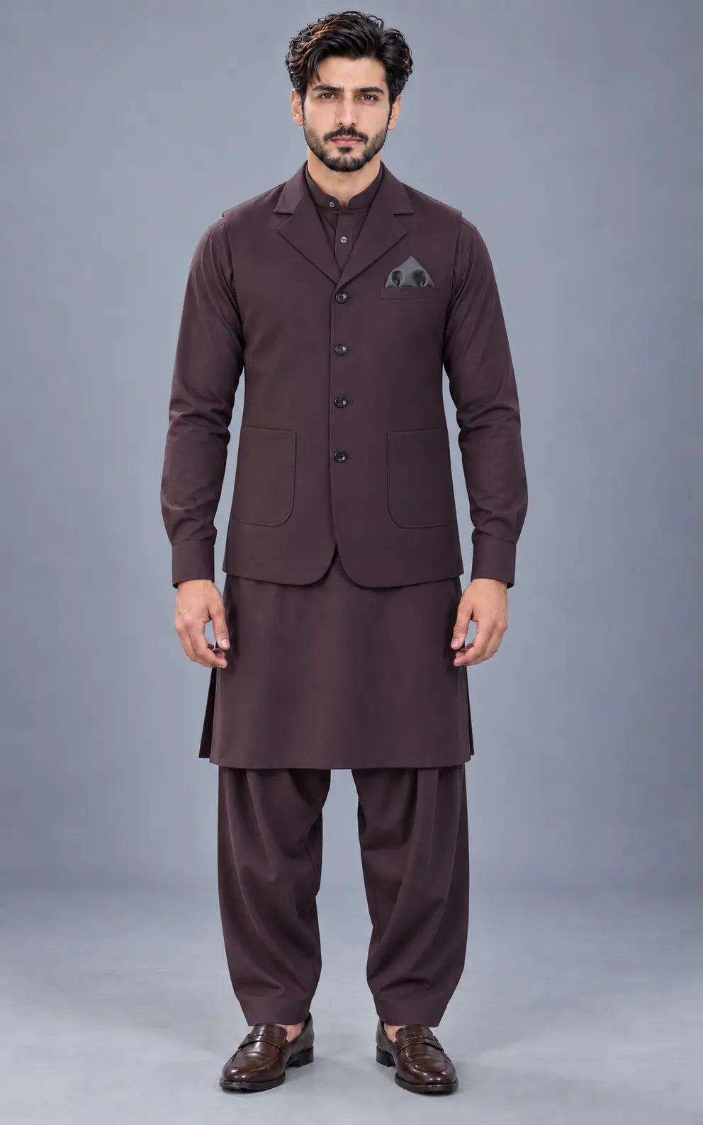 Dark Brown Customized Shalwar Kameez with Fabric Last Option