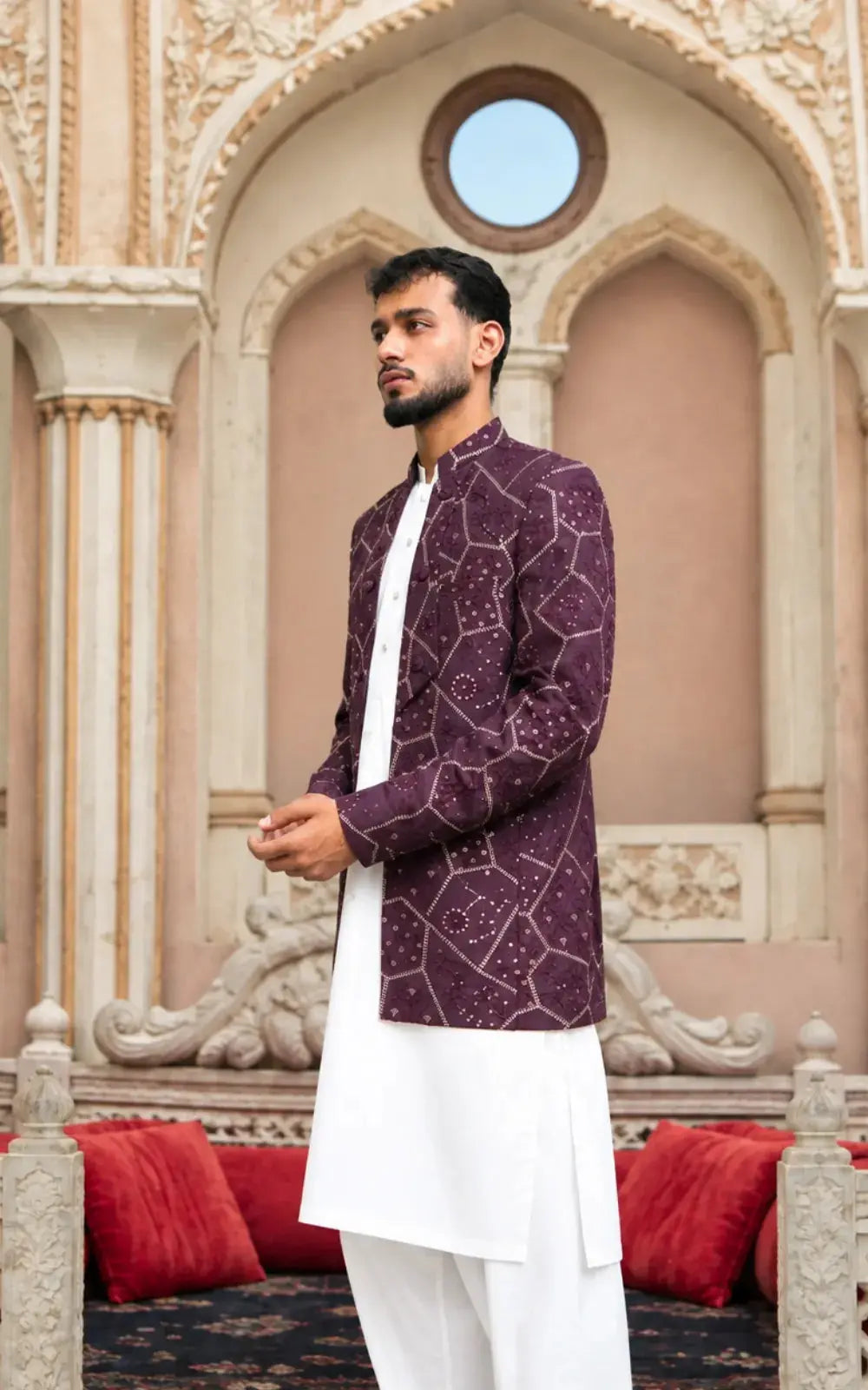 Plum Embroidered Open Coat Last Option