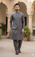 Worsted Grey Shalwar Kameez with Waistcoat