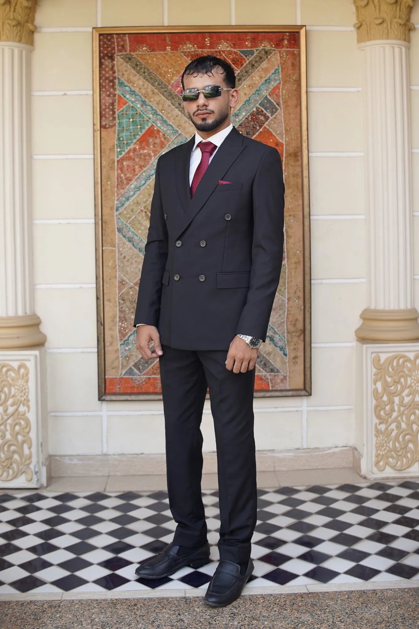 Double Breasted Charcoal Black 2 Piece Formal Suit