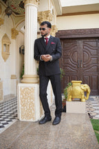 Double Breasted Charcoal Black 2 Piece Formal Suit