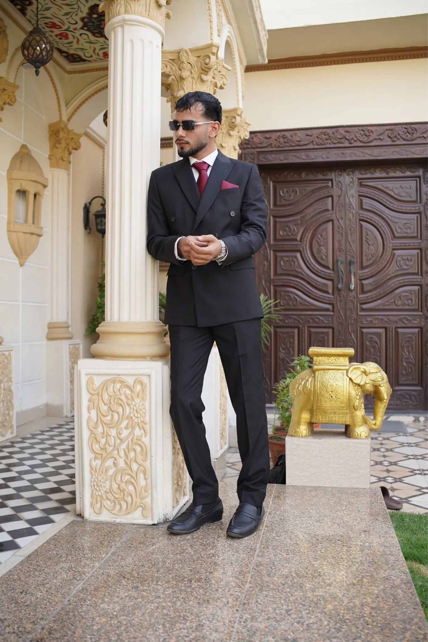 Double Breasted Charcoal Black 2 Piece Formal Suit