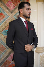 Double Breasted Charcoal Black 2 Piece Formal Suit