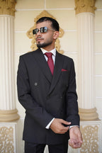 Double Breasted Charcoal Black 2 Piece Formal Suit