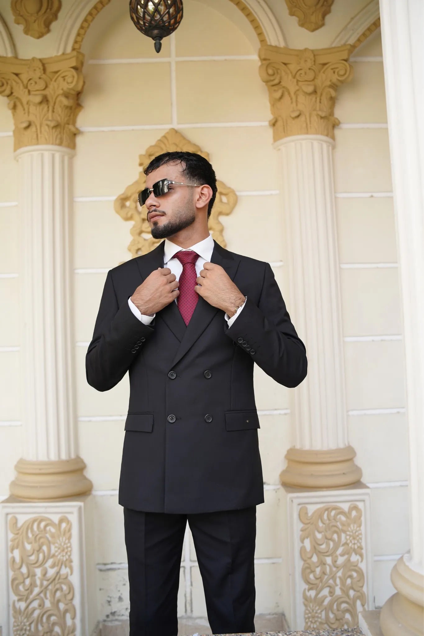 Double Breasted Charcoal Black 2 Piece Formal Suit